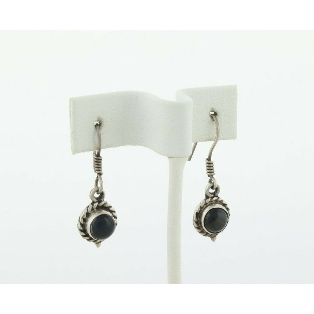 Sterling Silver Black Cats Eye Quartz Earrings Dangle Drop Earrings - Picture 4 of 8